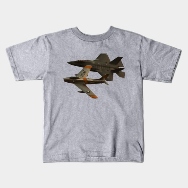 F-86 Sabre and F-35 Lightning II Kids T-Shirt by acefox1